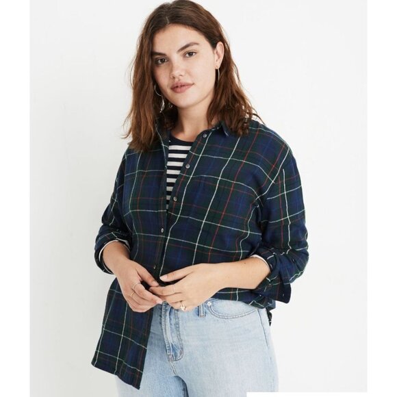 Madewell Womens Green & Navy Plaid Button-Up Flannel Ex-Boyfriend Shirt Size S - Picture 11 of 11